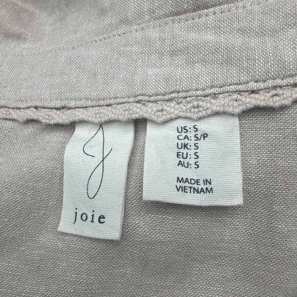 Joie Beige Long Sleeve Knot Front Linen Blend Collared Dress Sz S Travel Coastal - Picture 8 of 11